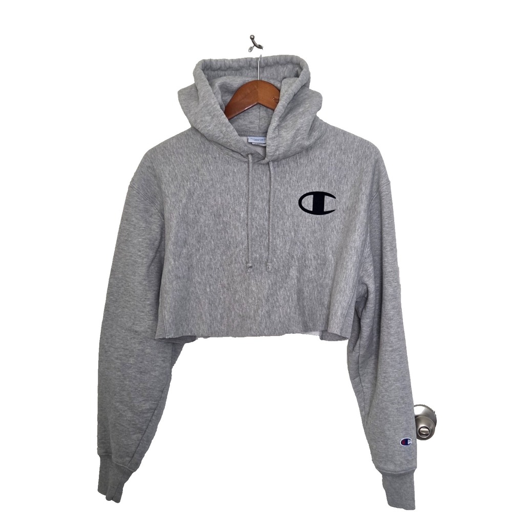 Champion Women's Reverse Weave Cropped Hoodie Sweatshirt Oxford Grey Size S